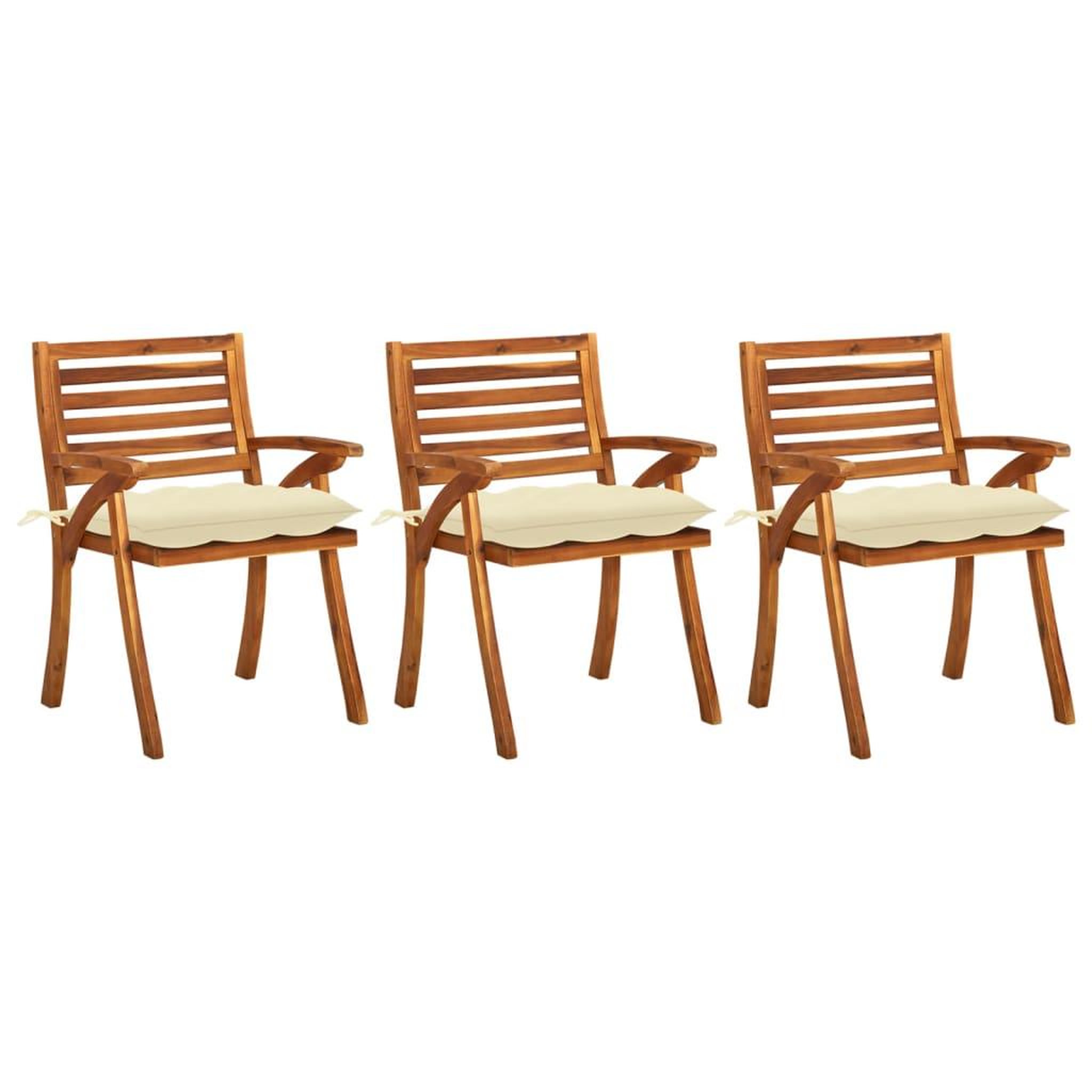 Voir la diapositive 1 : VIDAXL Chaises a manger de jardin avec coussins lot de 3 Acacia massif