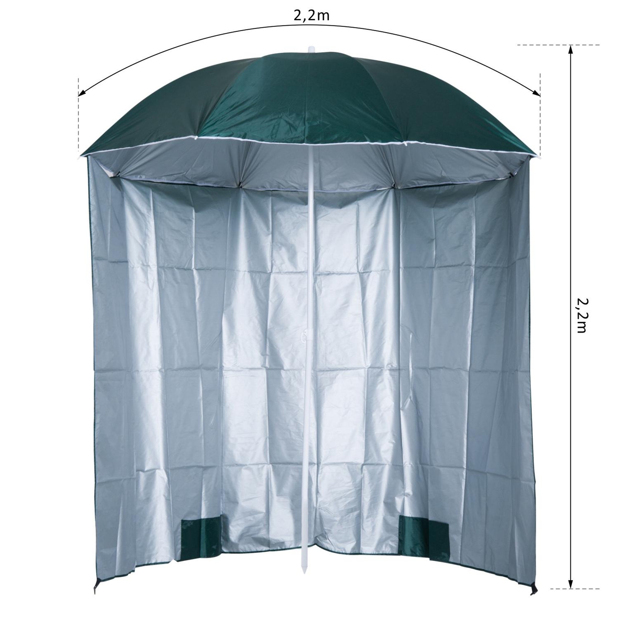 Voir la diapositive 3 : OUTSUNNY Parasol de plage Ø 2,2 x 2,2H cm protection UPF 50 + sac transport, sardines et lestage intégrés vert foncé