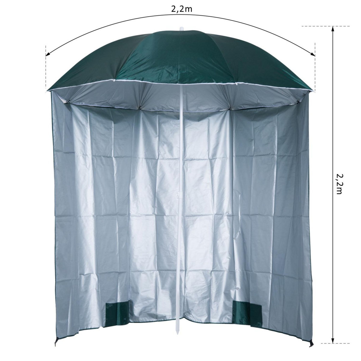 OUTSUNNY Parasol de plage Ø 2,2 x 2,2H cm protection UPF 50 + sac transport, sardines et lestage intégrés vert foncé