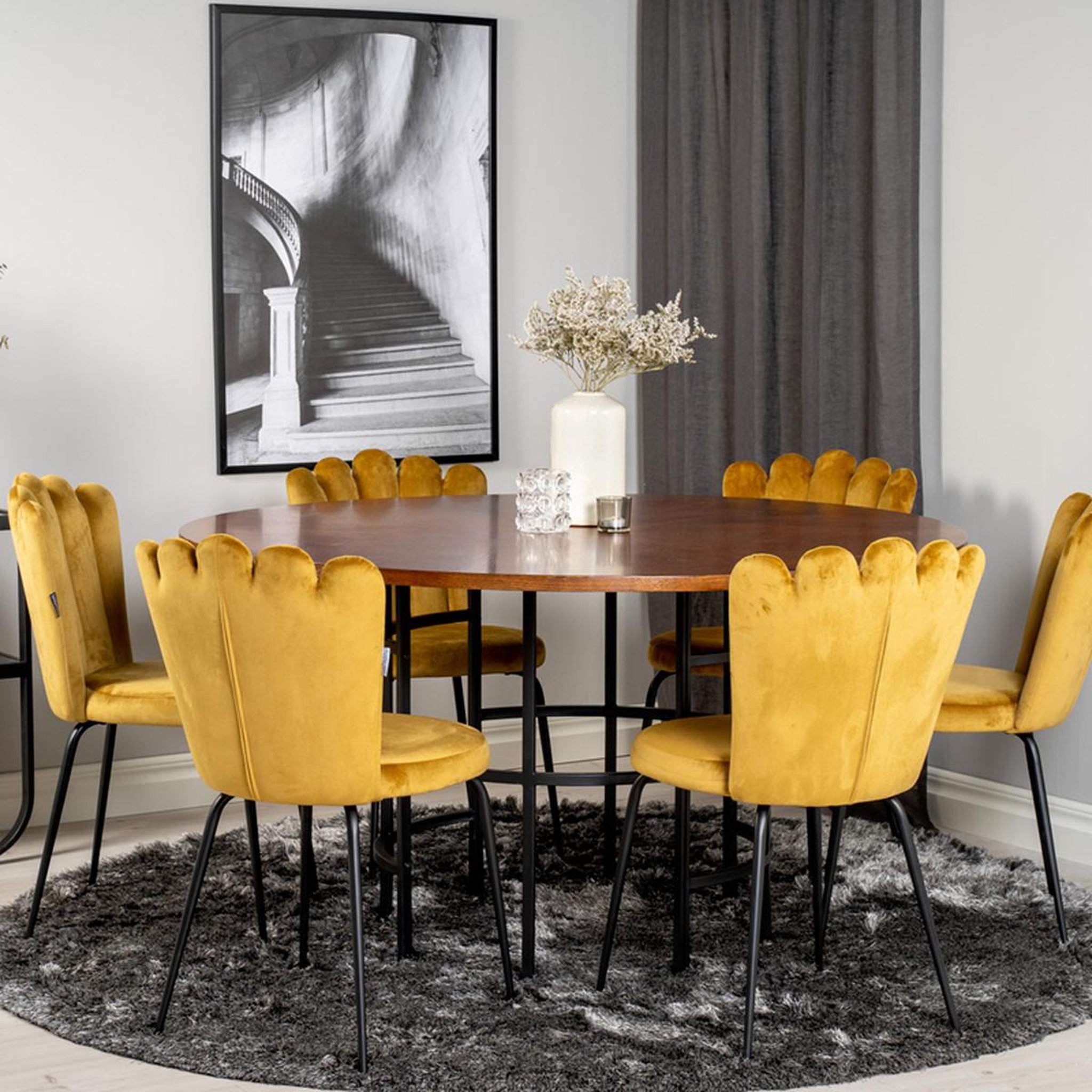 Voir la diapositive 4 : Paris Prix Ensemble table à manger & 6 chaises  copenhagen & limhamn  140cm jaune & marron
