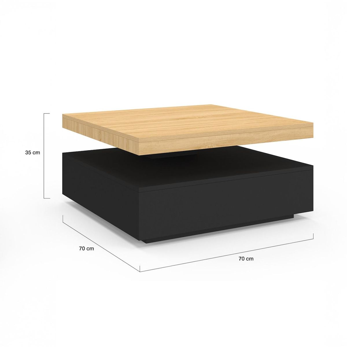 ID MARKET Table basse carré pivotante THEA 70 cm bois et noir