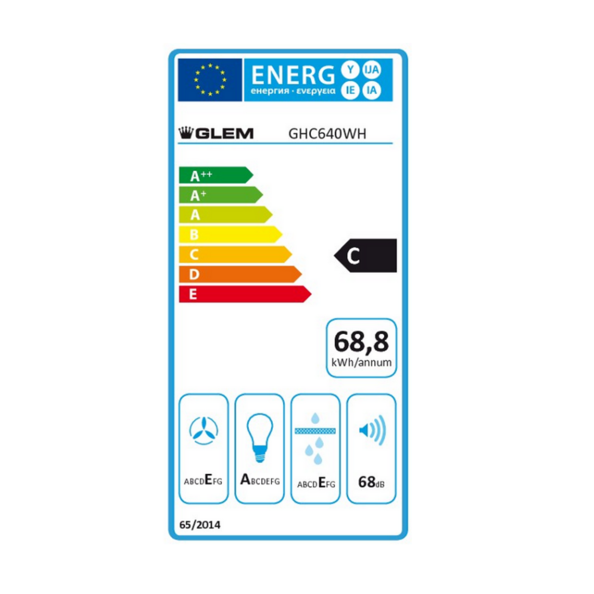 Glem Hotte visière 60cm 344m3/h blanc - GHC640WH