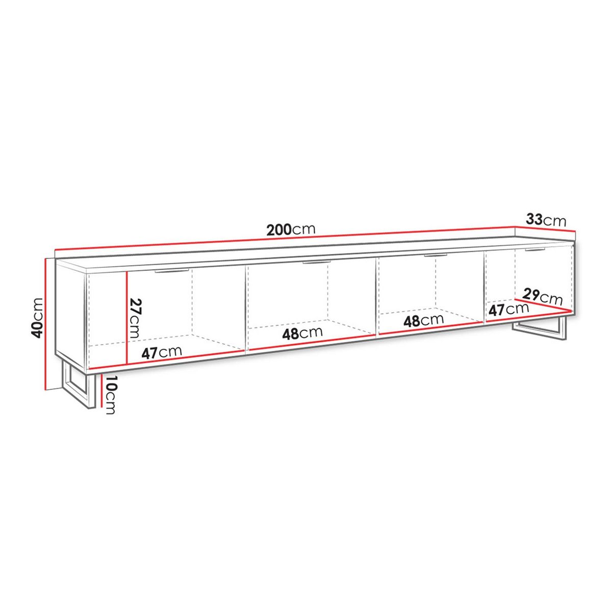 BEST MOBILIER Olympie - meuble tv - effet bois et noir - 200 cm