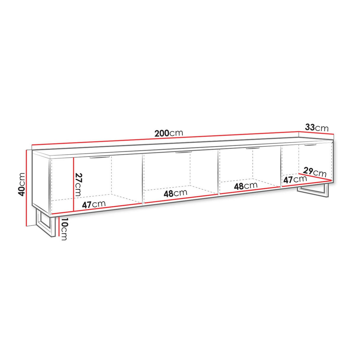 BEST MOBILIER Olympie - meuble tv - effet bois et noir - 4 portes - 200 cm