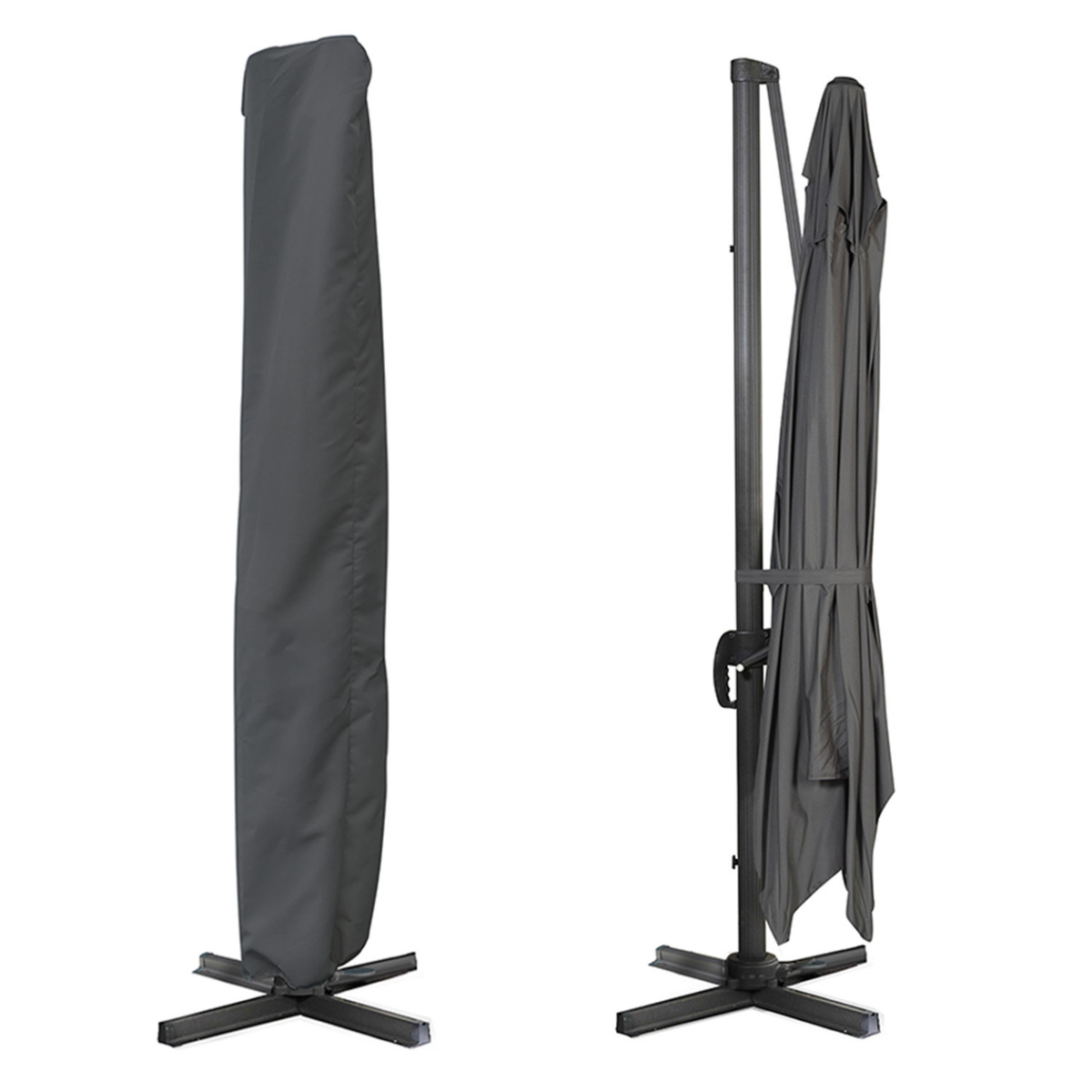 ID MARKET Parasol déporté inclinable rotatif 360 CALVI gris 3x4 M avec housse