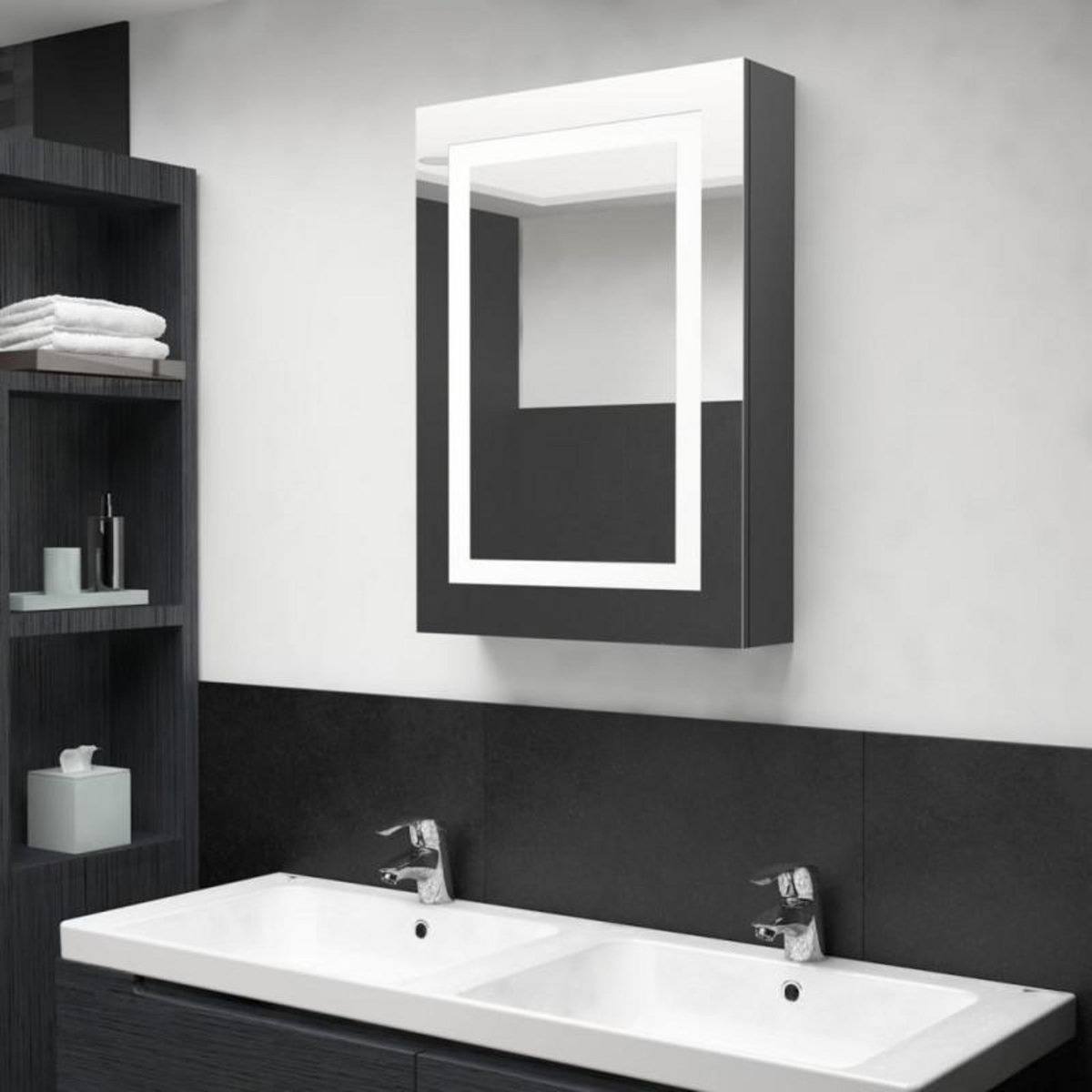 VIDAXL Armoire de salle de bain à miroir LED gris brillant 50x13x70 cm