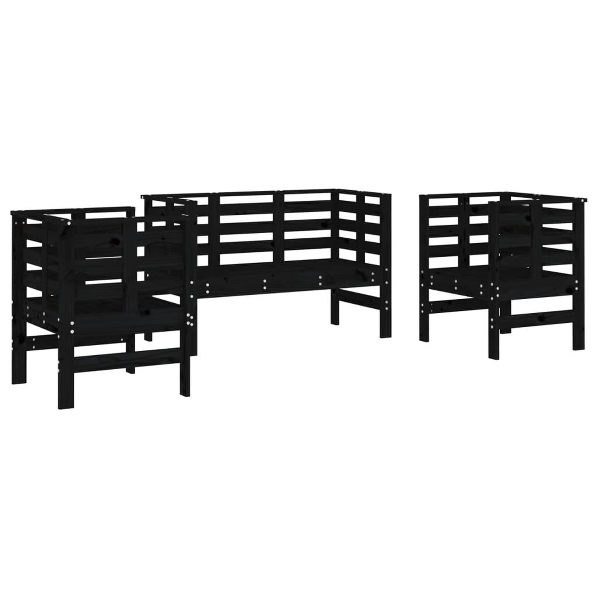 Voir la diapositive 2 : VIDAXL Salon de jardin 3 pcs noir bois massif de pin