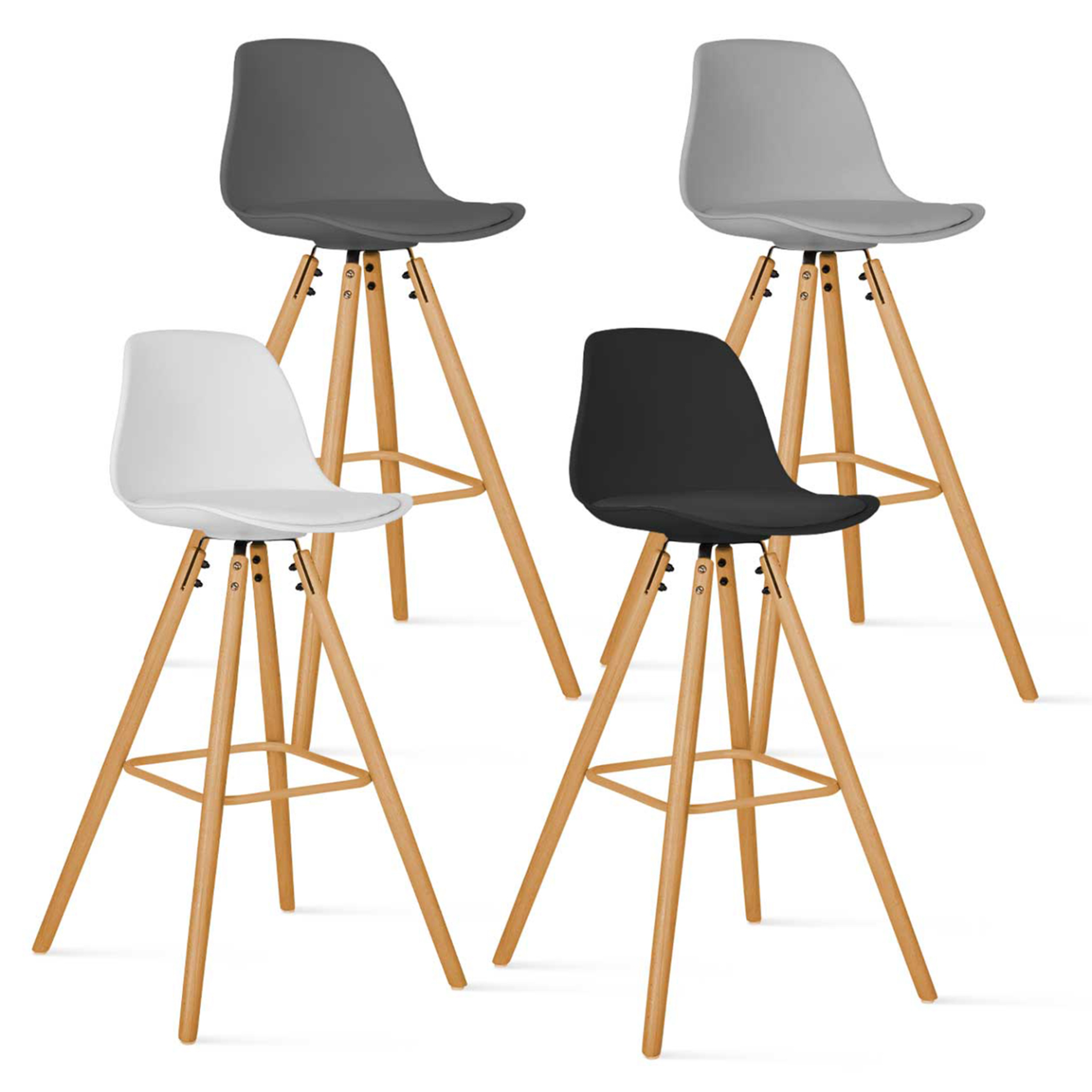 ID MARKET Lot de 4 tabourets de bar sara mix color gris foncé, gris clair, blanc et noir