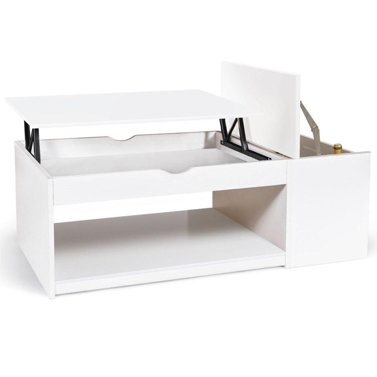 ID MARKET Table basse plateau relevable rectangulaire ELEA avec coffre bois blanc