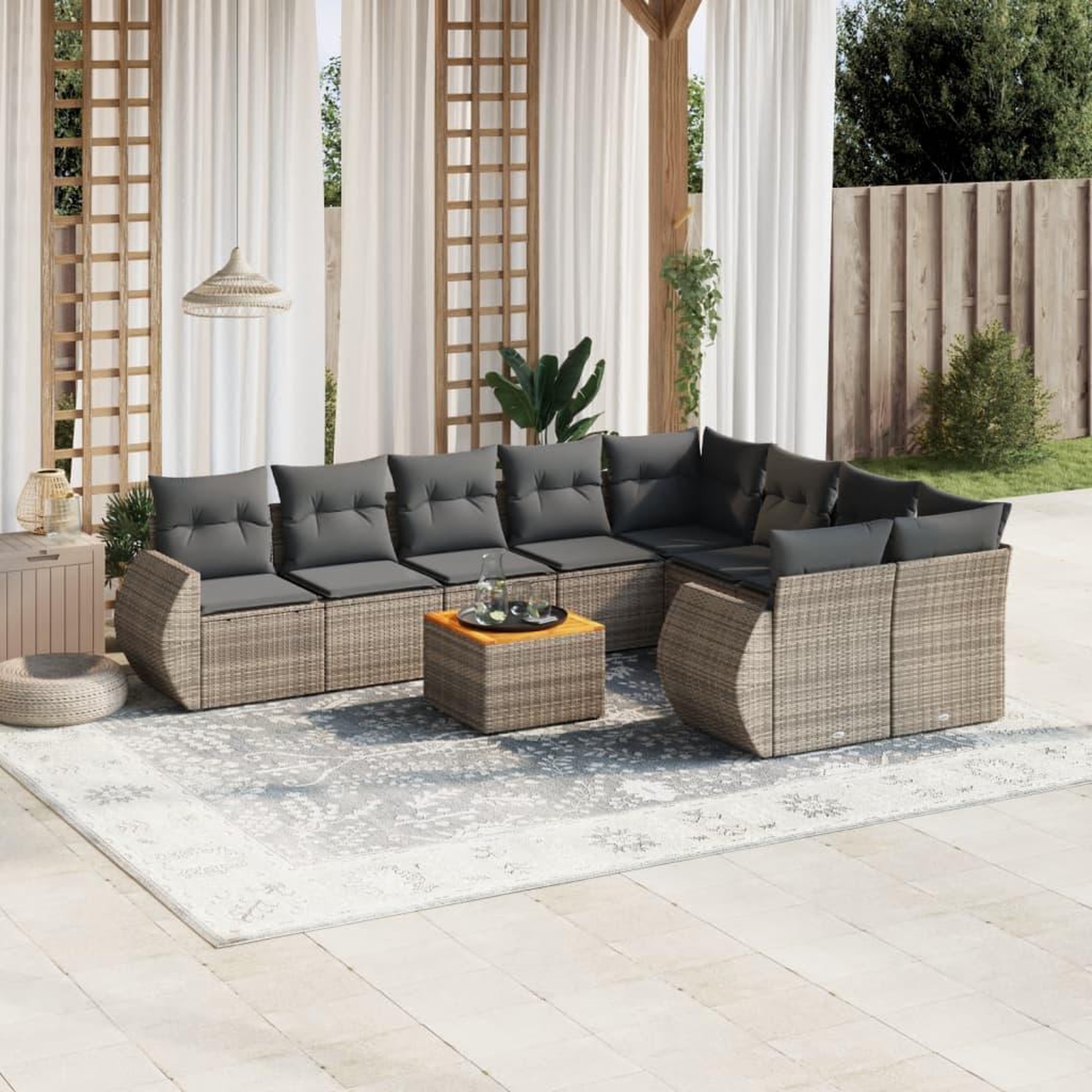 VIDAXL Salon de jardin avec coussins 10 pcs gris resine tressee