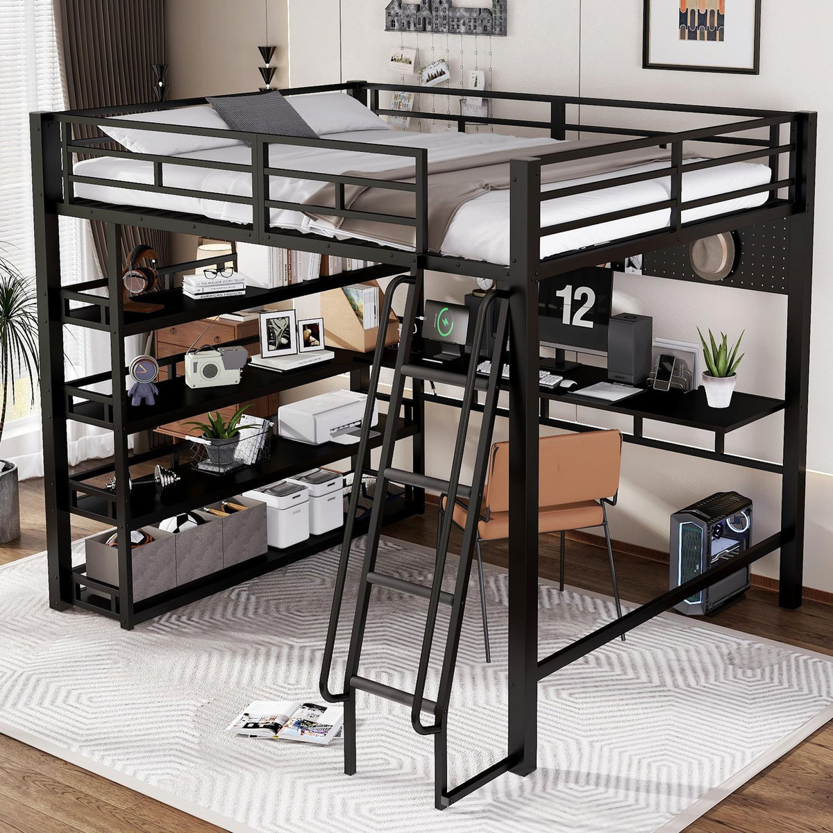 MERAX Lit mezzanine 140x200 cm coloris noir métal