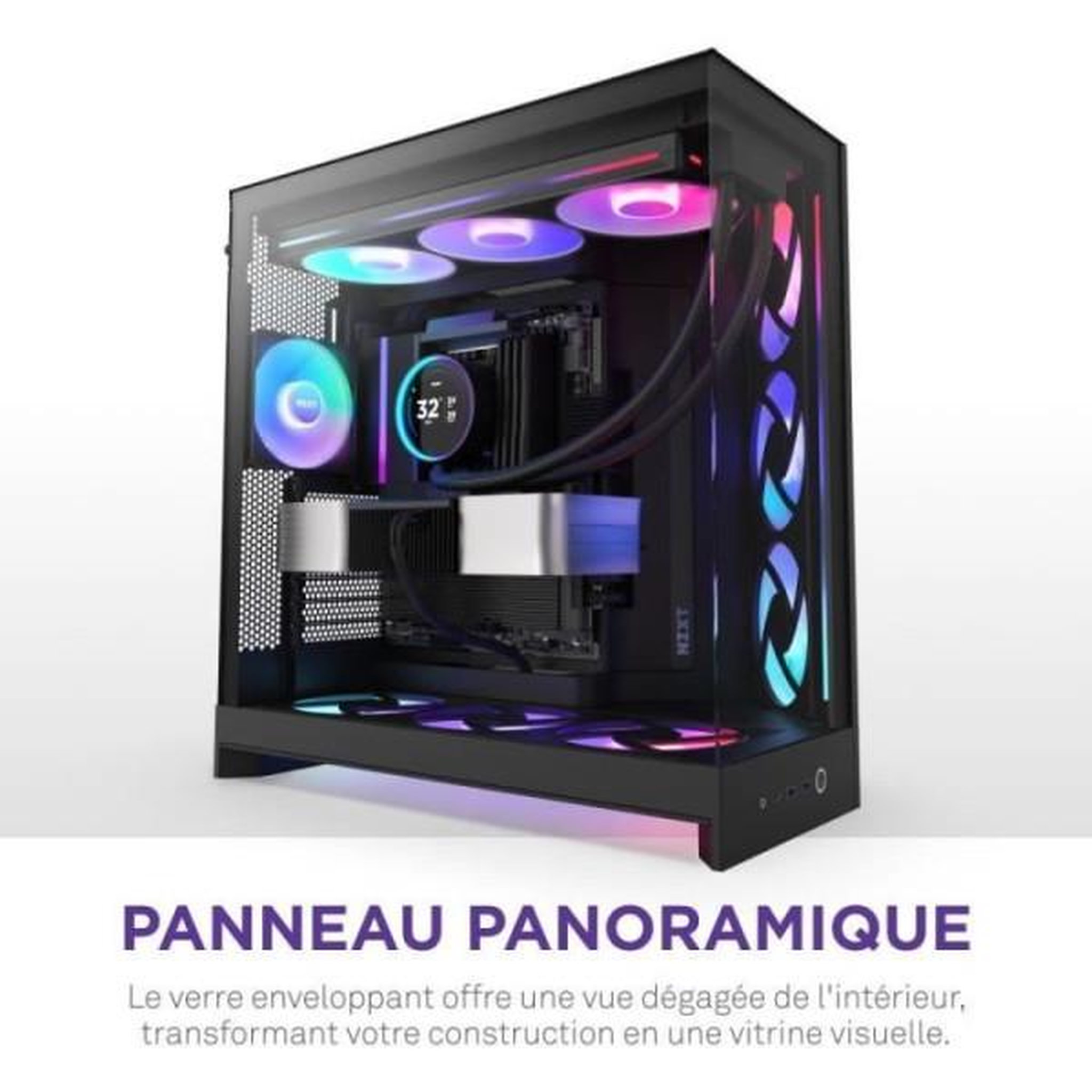 Voir la diapositive 2 : NZXT Boitier moyen-tour - nzxt - h9 flow rgb - double chambre - ventilateurs rgb inclus - noir