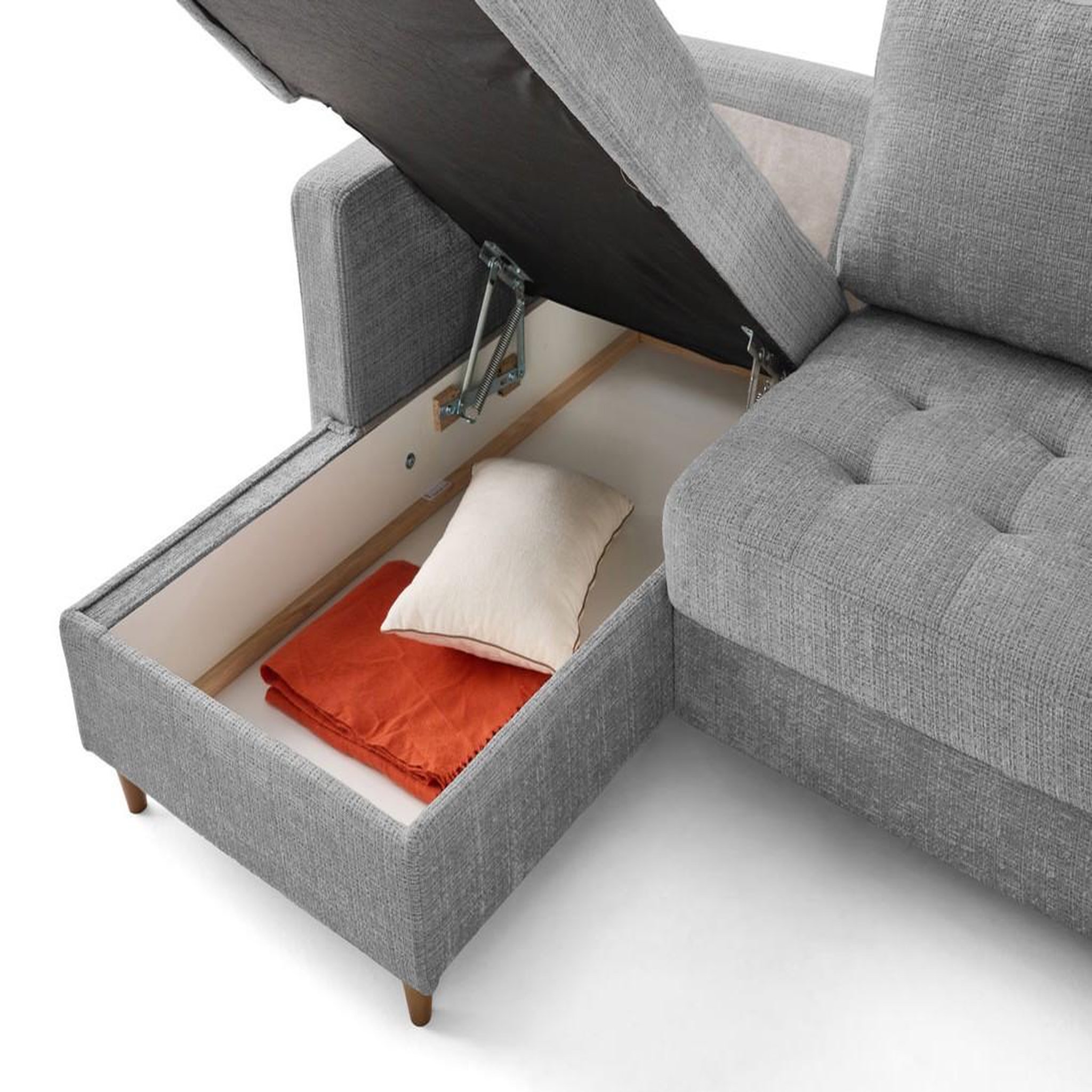 Voir la diapositive 3 : LISA DESIGN Anna - canapé panoramique d'angle droit 7 places convertible avec coffre en velours texturé