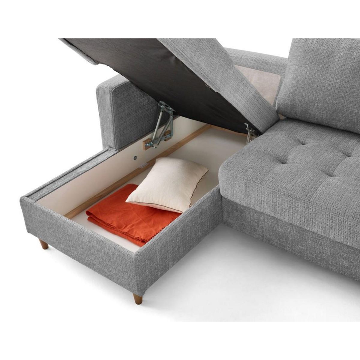 LISA DESIGN Anna - canapé panoramique d'angle droit 7 places convertible avec coffre en velours texturé