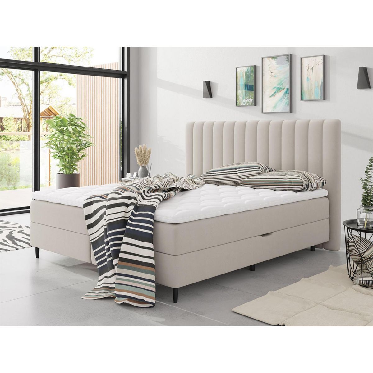 BEST MOBILIER Maria - lit boxspring - 160x200 - en velours - coffres et surmatelas inclus
