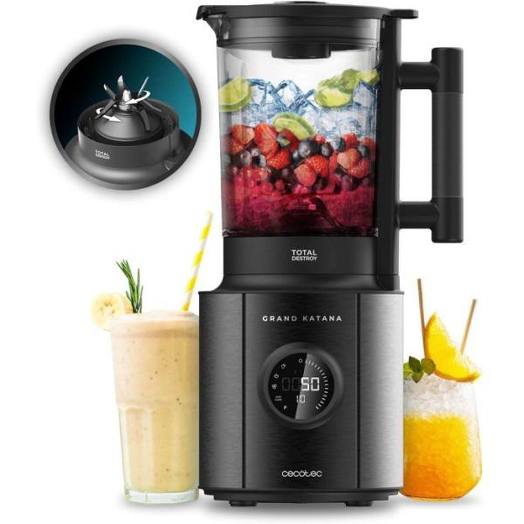 CECOTEC Mixeur Electrique  - CECOTEC - Grand Katana Total Destroy Screen B - 2700 W - 1,8 L - Bol en verre - Noir