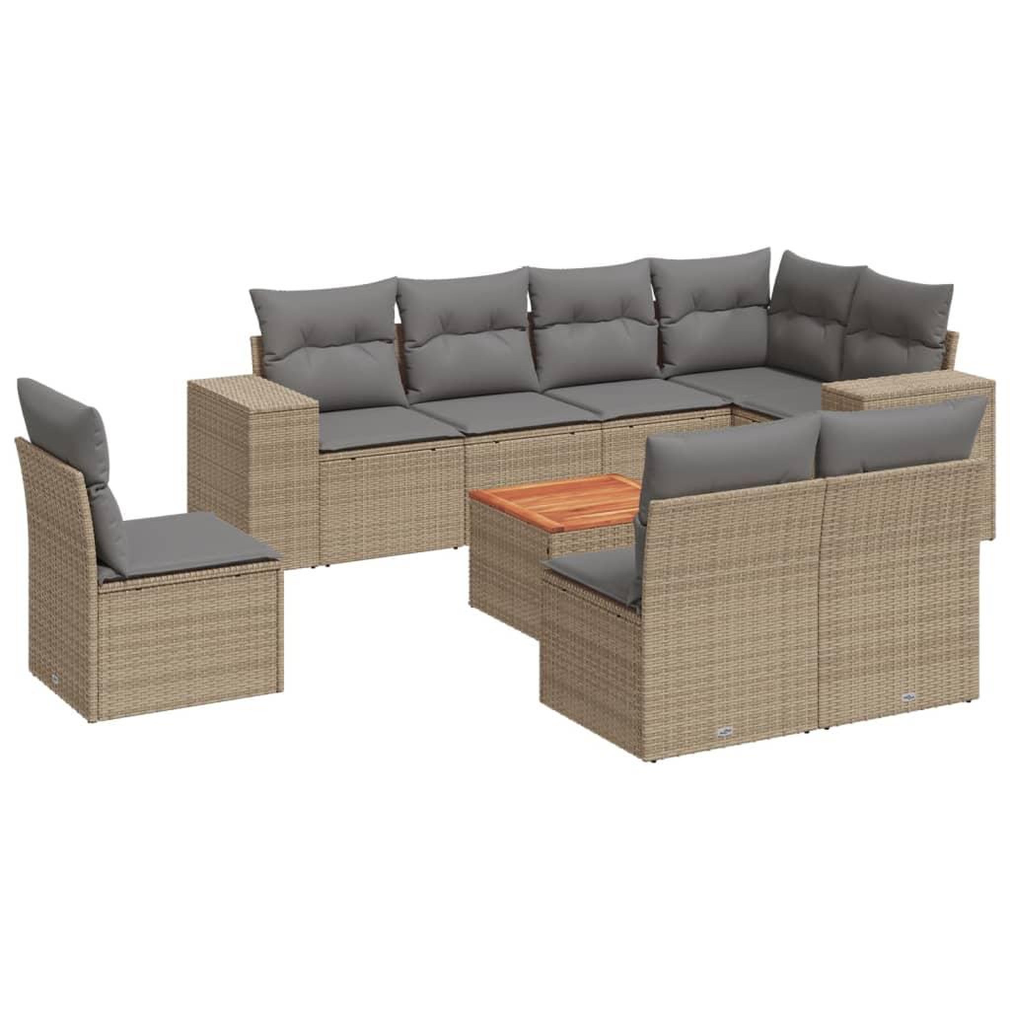 Voir la diapositive 2 : VIDAXL Salon de jardin avec coussins 9 pcs beige resine tressee