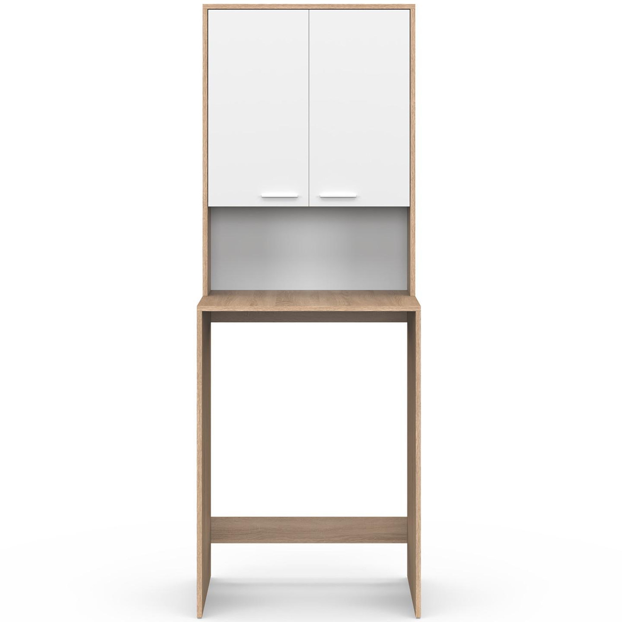 Voir la diapositive 3 : ID MARKET Meuble dessus de machine à laver wallis avec placard bois façon hêtre et blanc