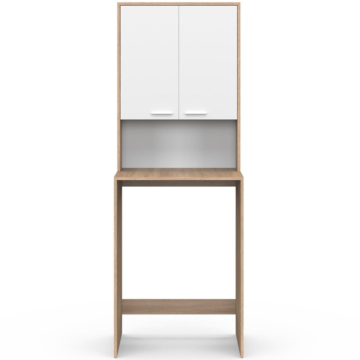 ID MARKET Meuble dessus de machine à laver WALLIS avec placard bois façon hêtre et blanc