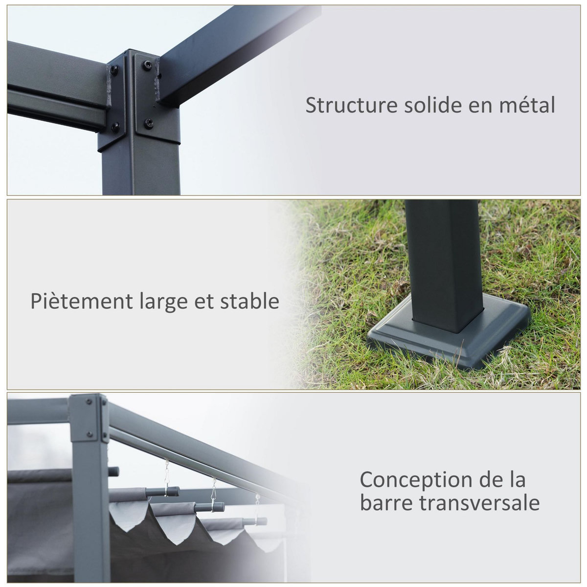 OUTSUNNY Pergola rétractable 4 x 3 x 2,22 m structure métal époxy toile polyester haute densité incluse gris foncé