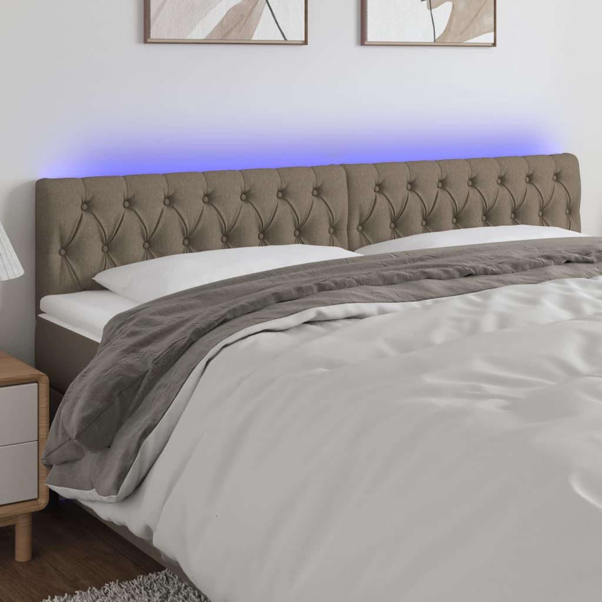 Voir la diapositive 1 : VIDAXL Tete de lit a LED Taupe 200x7x78/88 cm Tissu