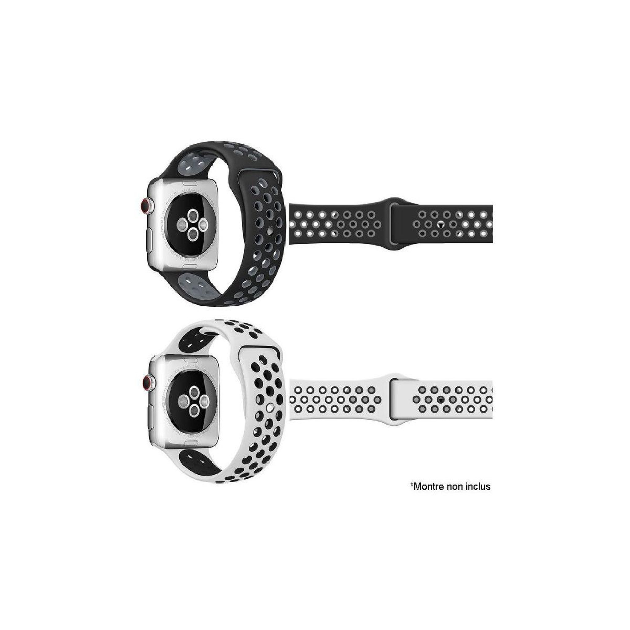 Voir la diapositive 1 : IBROZ Bracelet Apple Watch Sport 42/44/45mm noir+blanc
