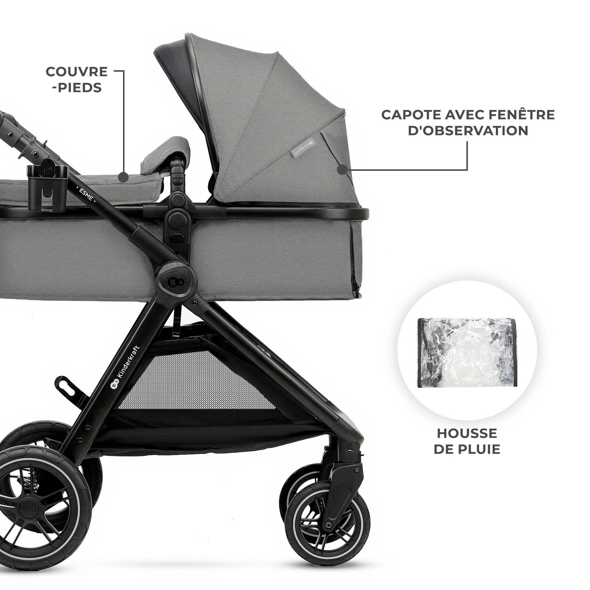 Voir la diapositive 6 : KINDERKRAFT Poussette multifonctionnelle 3 en 1 ESME PRO