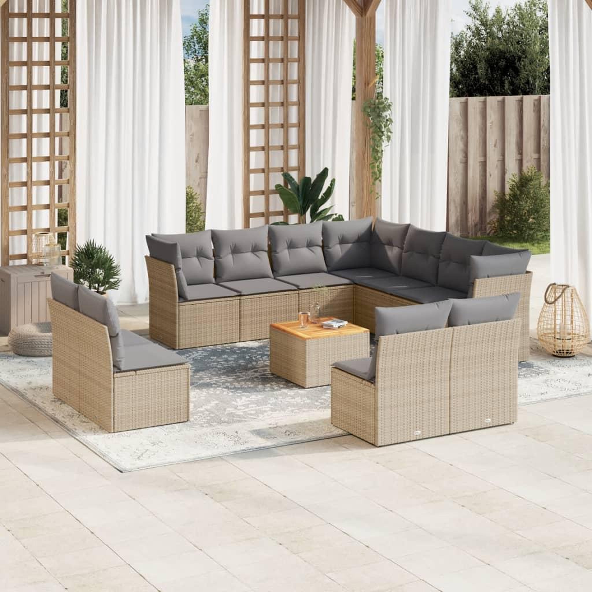 VIDAXL Salon de jardin avec coussins 12 pcs beige resine tressee