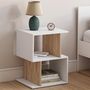 Voir la diapositive 2 : ID MARKET Lot de 2 tables de chevet SOFIA forme S avec rangements ouverts blanc et effet hêtre