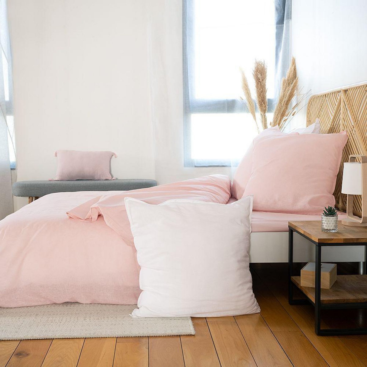 Home collection Parure housse de couette 100%lin/coton 57fils lin métis uni