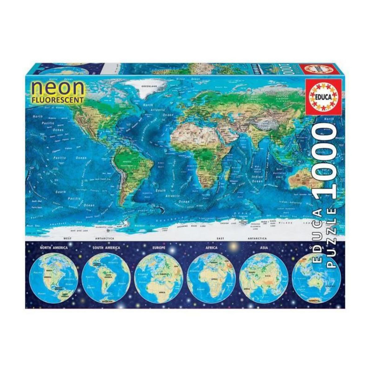 EDUCA Puzzle Mappemonde Neon 1000 pcs - EDUCA - Voyage et cartes - Adulte - 12 ans