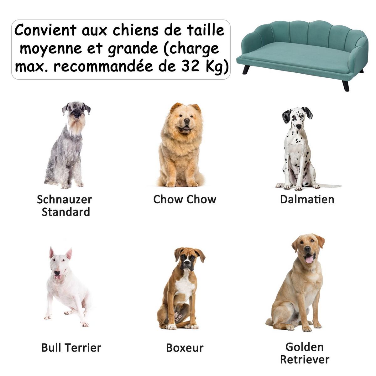 PAWHUT Canapé chien lit pour chien chat design contemporain coquillage dim. 98L x 60l x 35H cm coussin moelleux velours vert