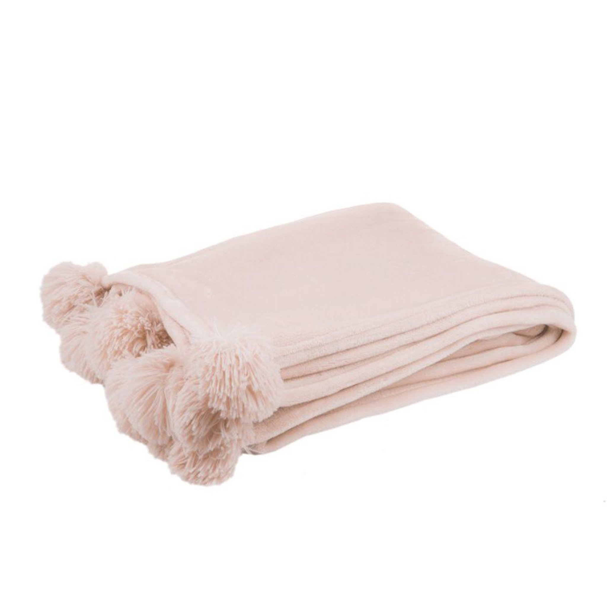 J-LINE Plaid à pompons  blanket  130x170cm rose clair
