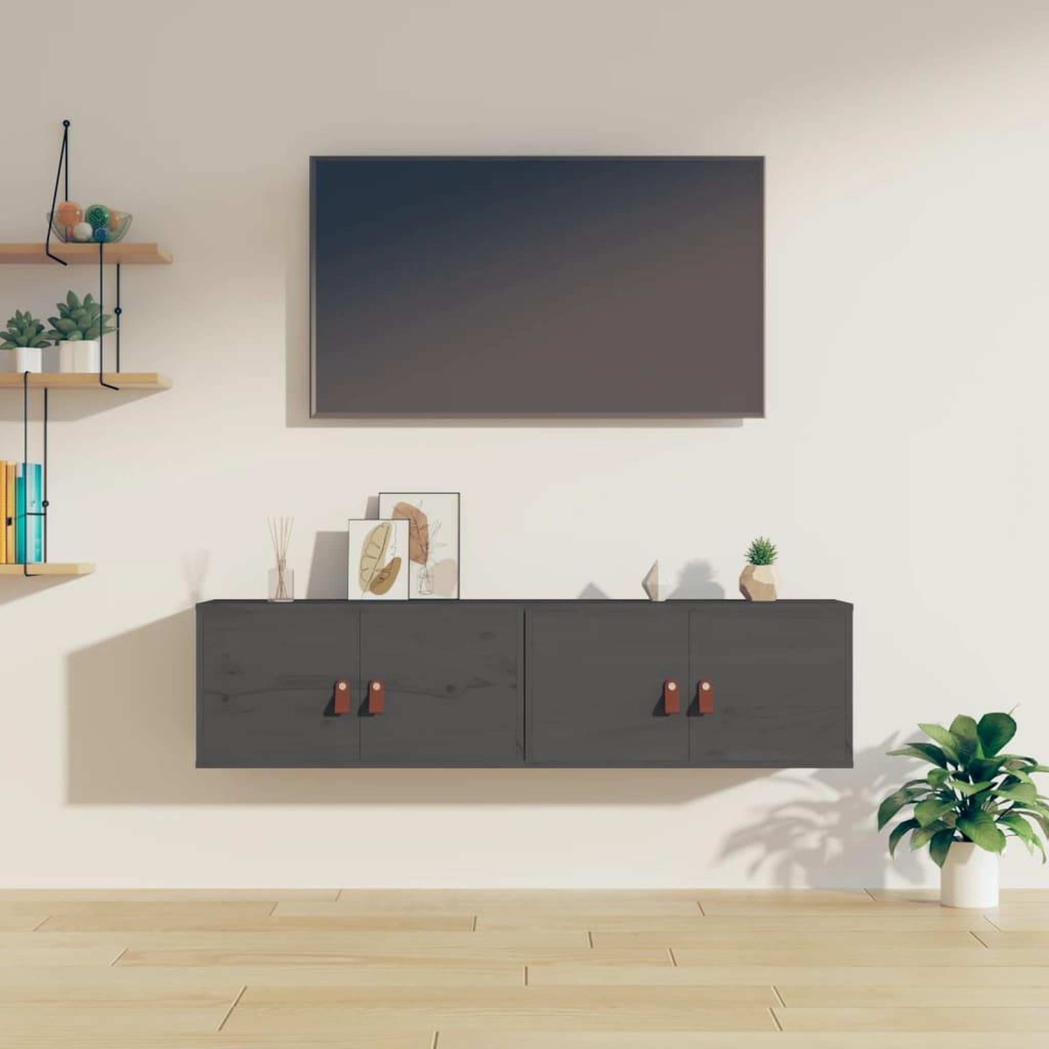 Voir la diapositive 1 : VIDAXL Armoires murales 2 pcs Gris 60x30x30 cm Bois de pin massif