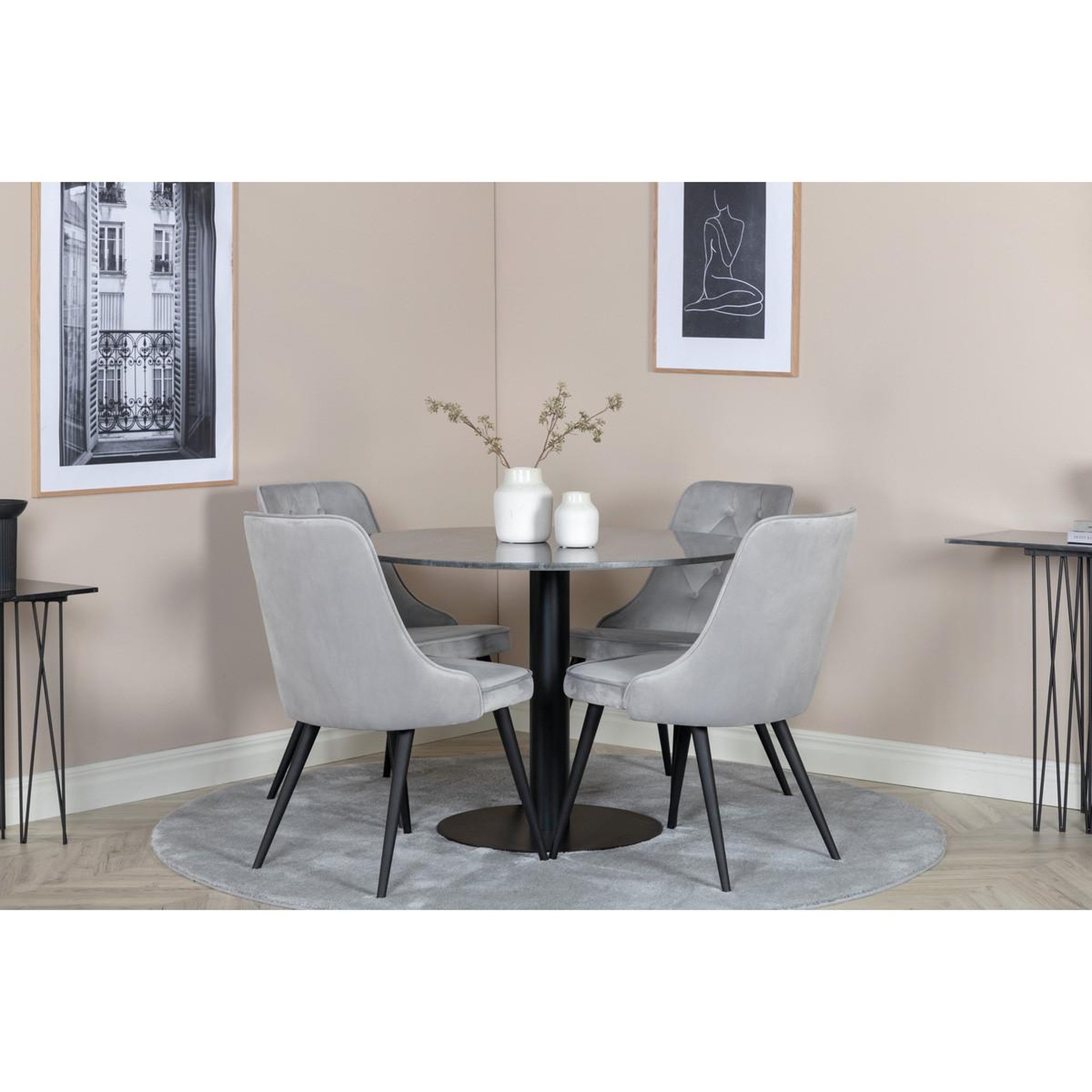 Voir la diapositive 5 : Paris Prix Table à manger en marbre  estelle  106cm gris foncé & noir