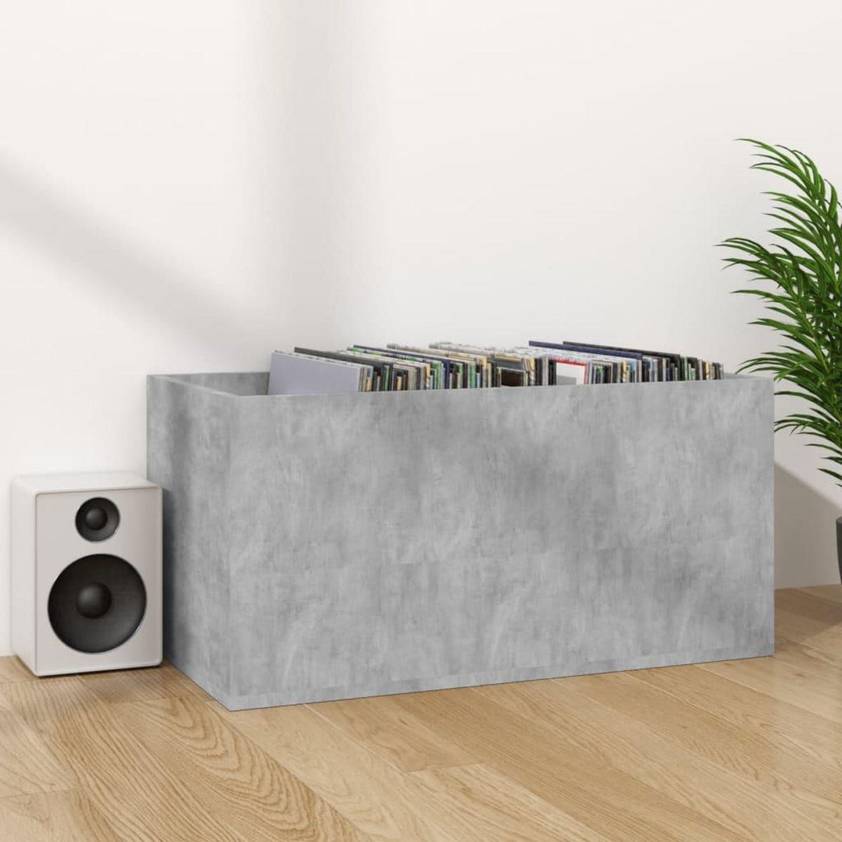 VIDAXL Boîte de rangement de vinyles Gris beton 71x34x36 cm