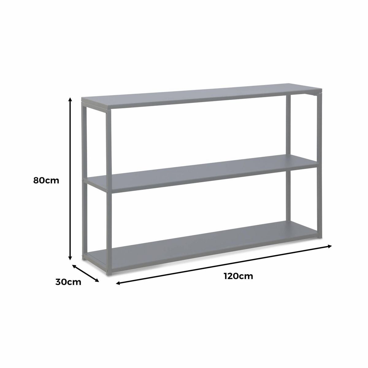 SWEEEK Etagère basse 3 niveaux en métal noir - Industrielle - 120x30x80cm