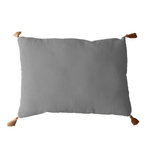 Paris Prix Coussin Déco Uni à Pompons  Panama  50x70cm Gris Clair