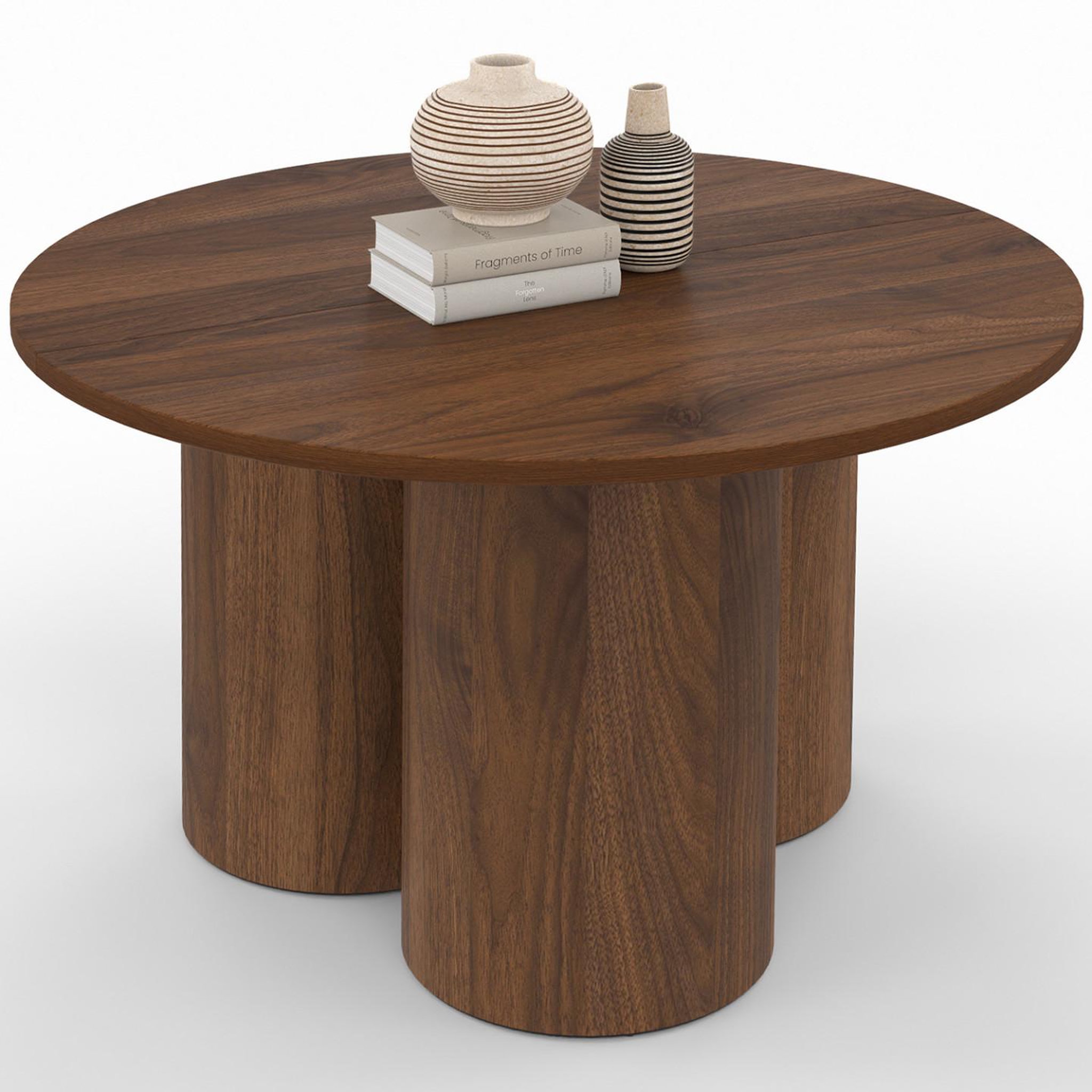 ID MARKET Table basse ronde eloise 70 cm bois effet noyer