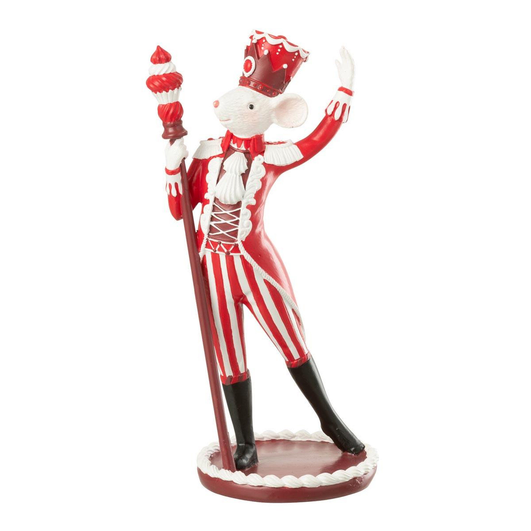 J-LINE Statuette souris cirque  gâteau  26cm rouge