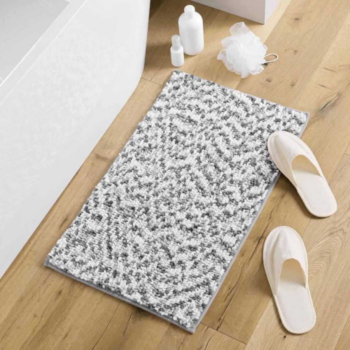 Paris Prix Tapis de Bain  Friza  45x75cm Blanc & Gris