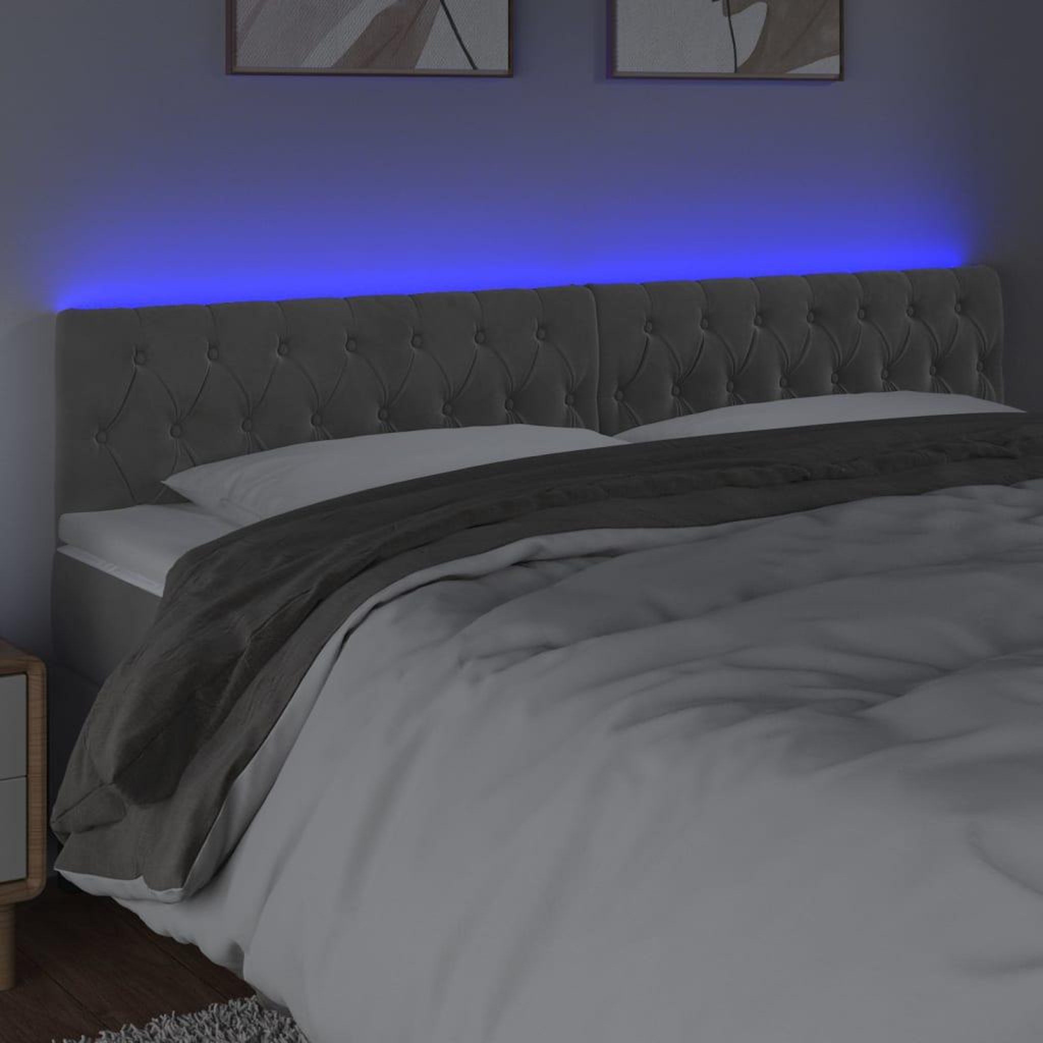 Voir la diapositive 3 : VIDAXL Tete de lit a LED Gris clair 180x7x78/88 cm Velours