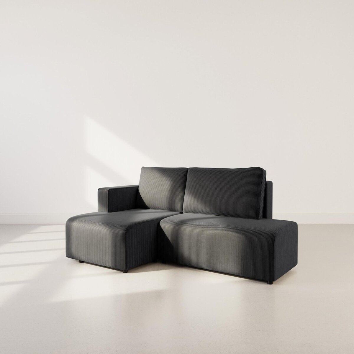 BEST MOBILIER Topaze - canapé d'angle gauche 4 places convertible avec coffre en velours côtelé