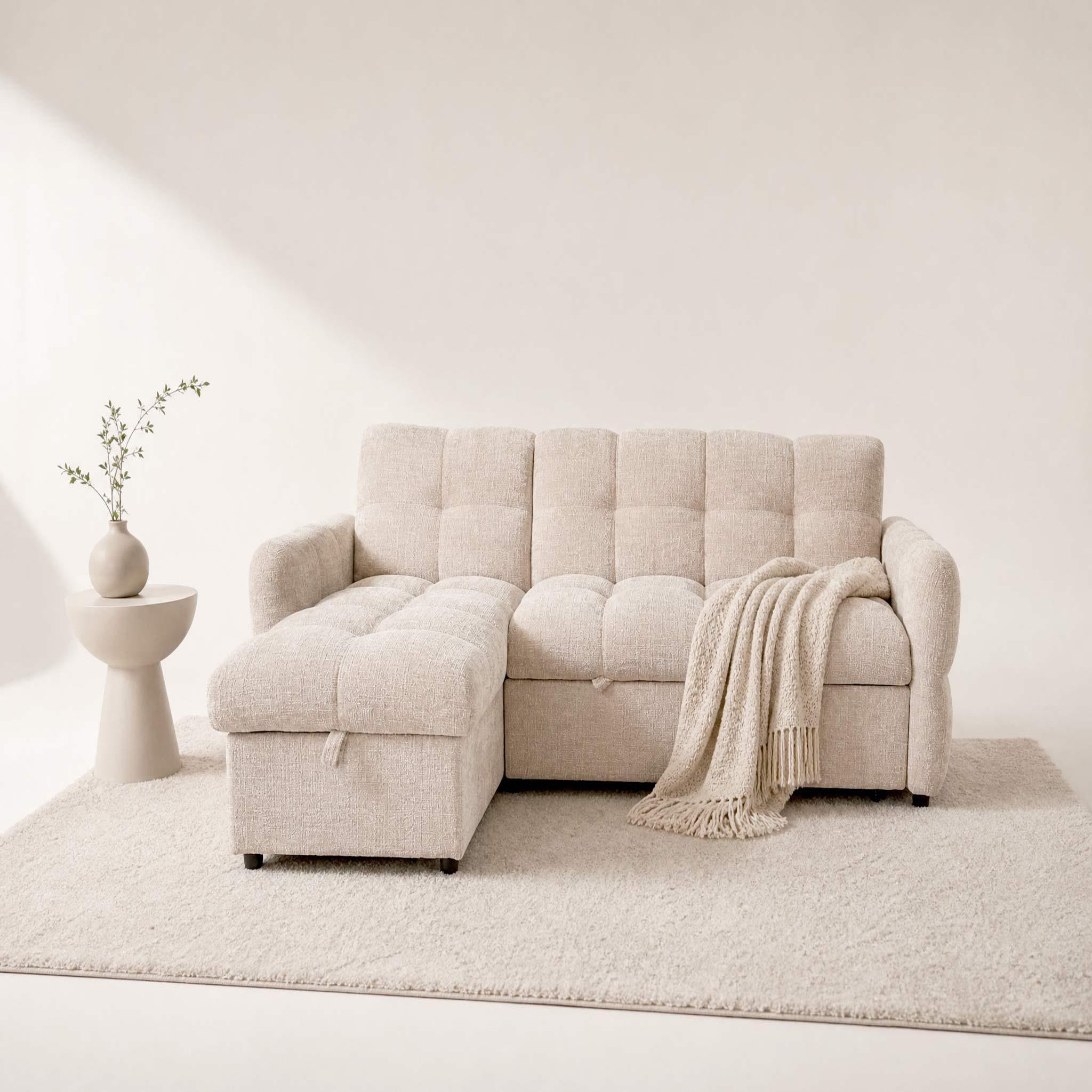 Voir la diapositive 2 : BEST MOBILIER Octave - canapé d'angle réversible 4 places convertible avec coffre en velours texturé