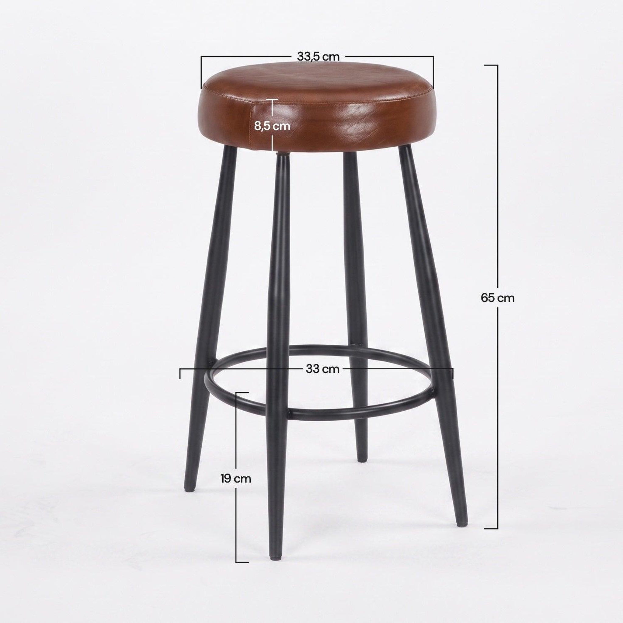 Voir la diapositive 4 : MAISON PAVANE Tabouret pour îlot central 65 cm en cuir de buffle marron foncé-malo