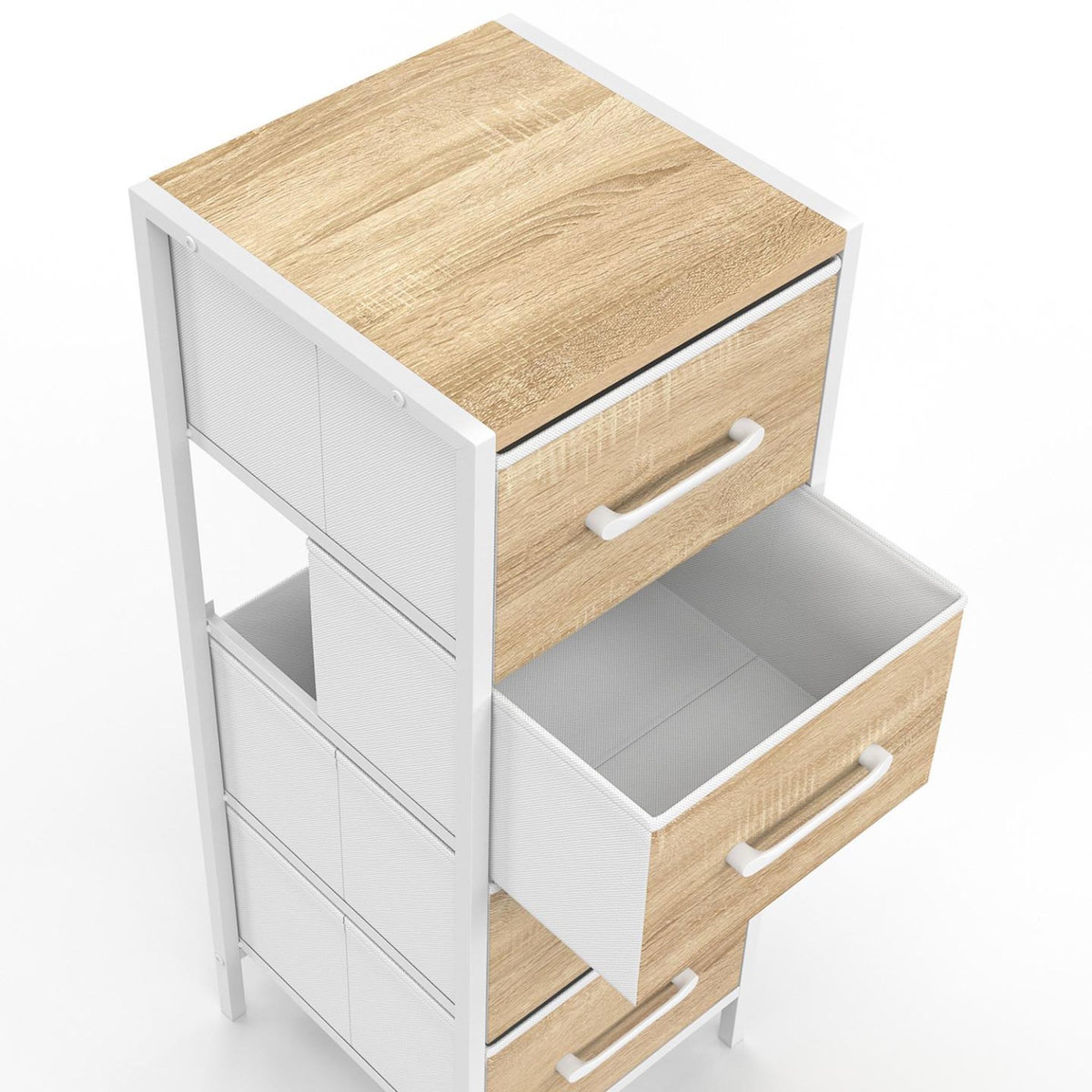 ID MARKET Meuble d'appoint 4 tiroirs UTAH 30 cm chiffonnier, meuble de rangement design industriel bois et blanc