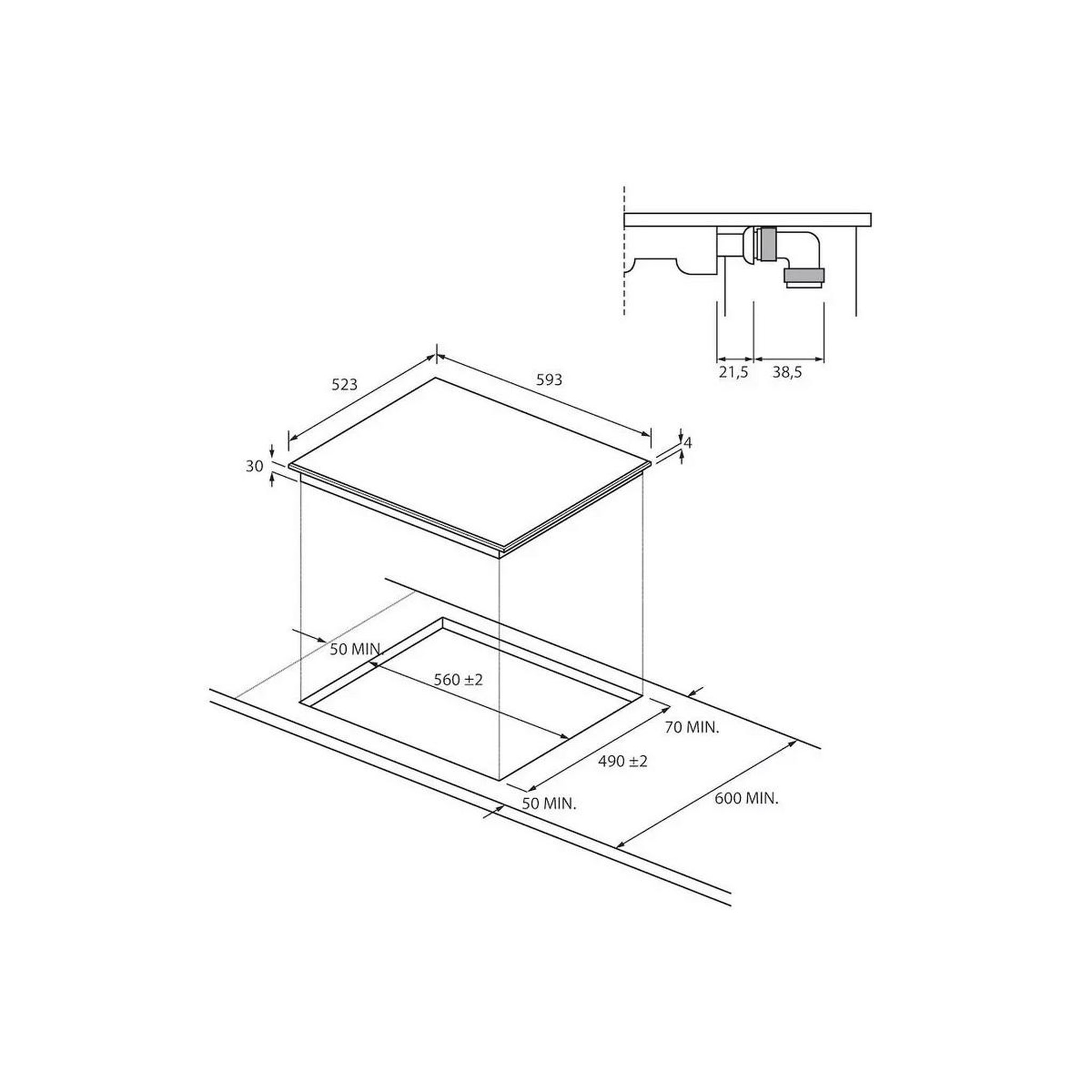 Voir la diapositive 3 : Candy Table de cuisson vitrocéramique 59cm 3 feux 5500w - ch63cc/4u2