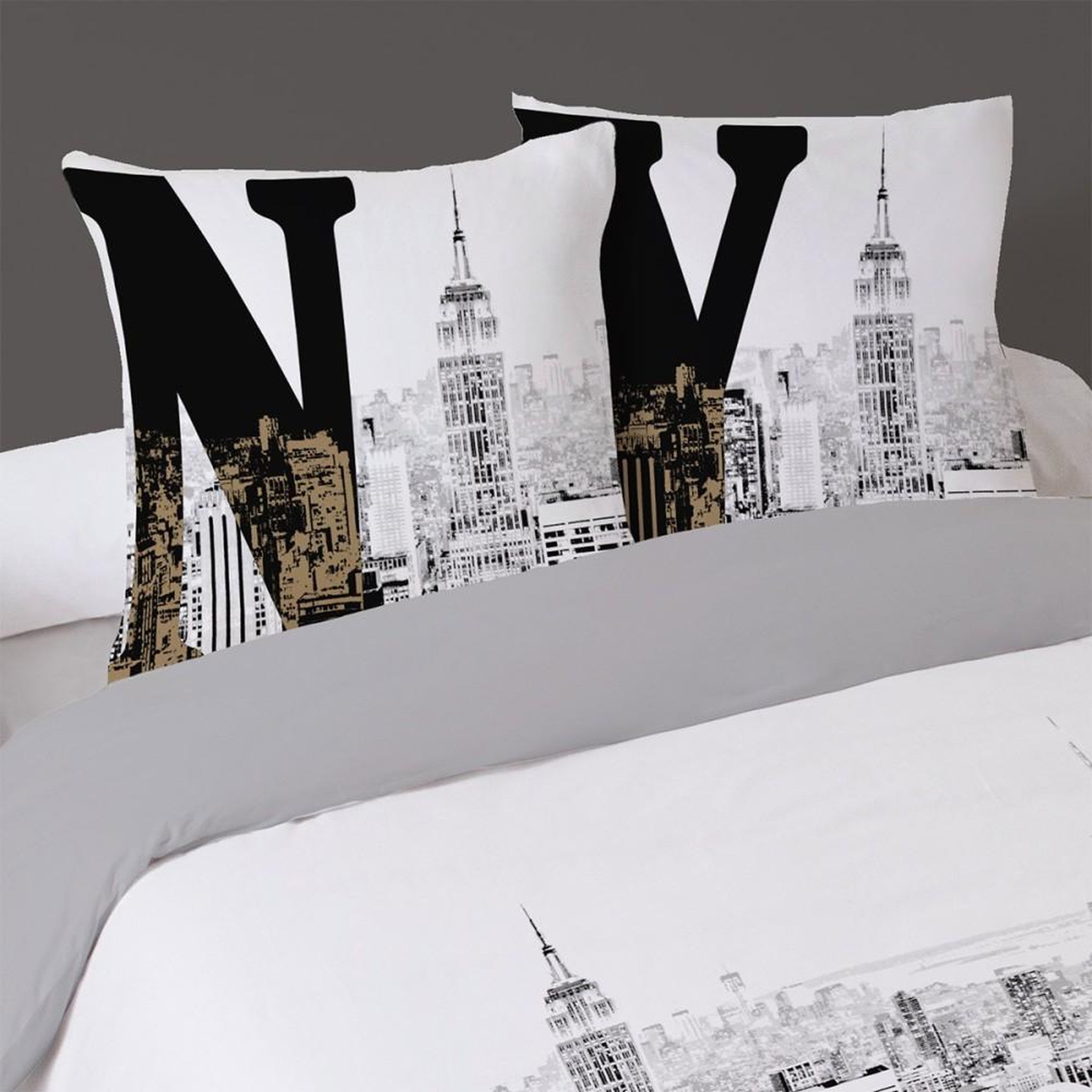 Voir la diapositive 2 : Dourev Housse de couette 260x240 New York Building + 2 taies coton 52 fils