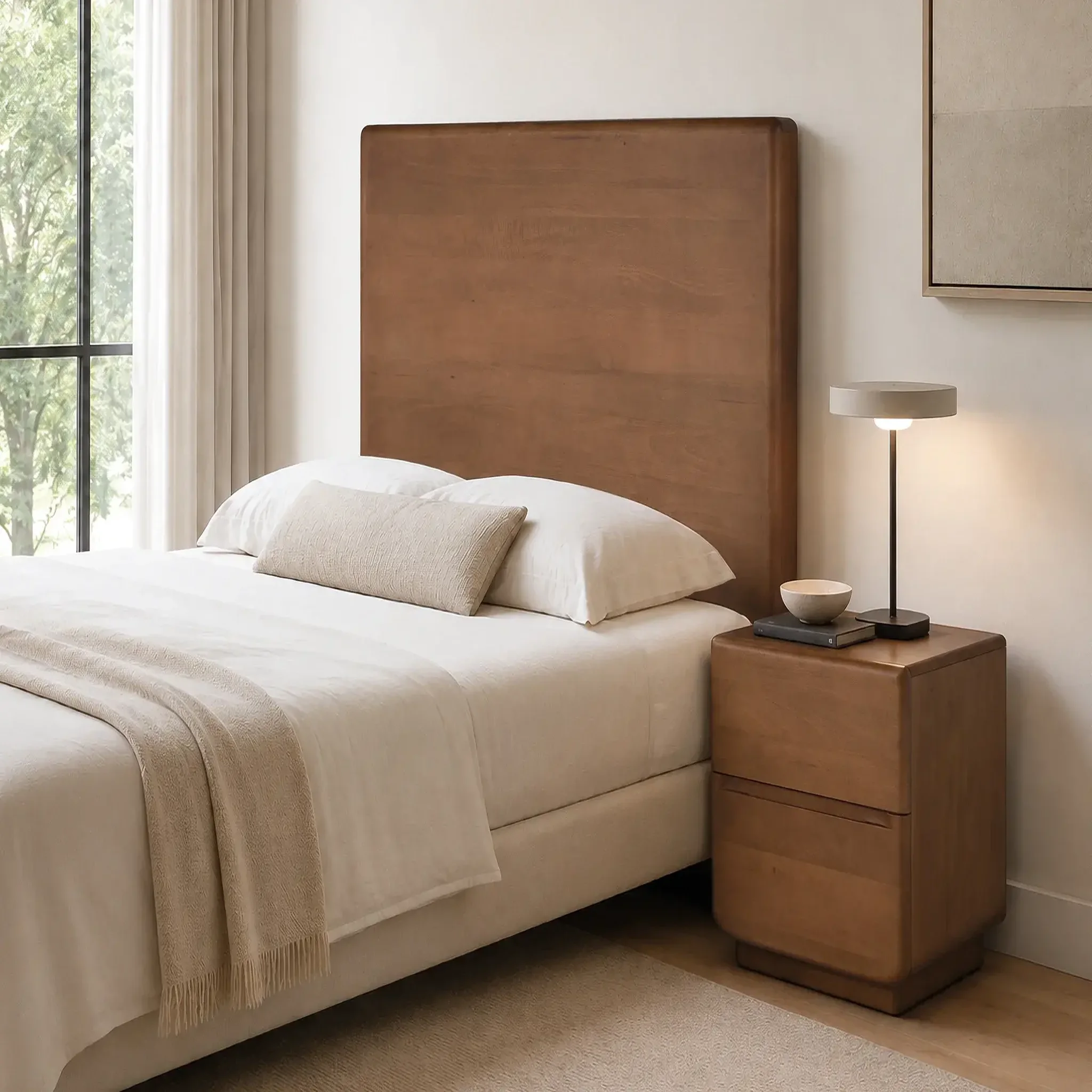 Voir la diapositive 2 : GINER Y COLOMER SL Tête de lit en bois de manguier 100 cm style scandinave japandi