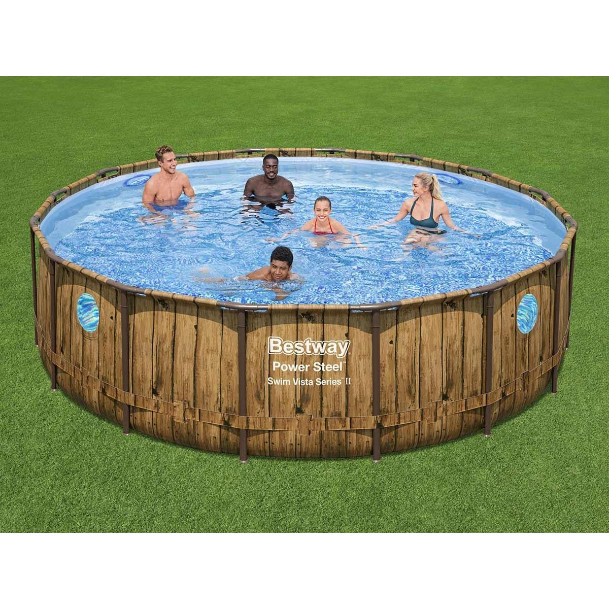 BESTWAY Piscine tubulaire Power Steel SwimVista avec hublots ronde 4,88 x 1,22 m - Bestway